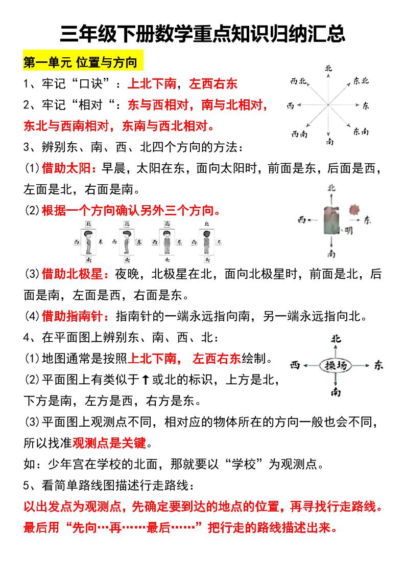 三年级下册数学重点知识归纳汇总-云创项目库